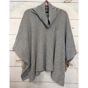 THML Grey Poncho Sweater M/L‎ Cowl Neck Cozy Winter Tie Accents